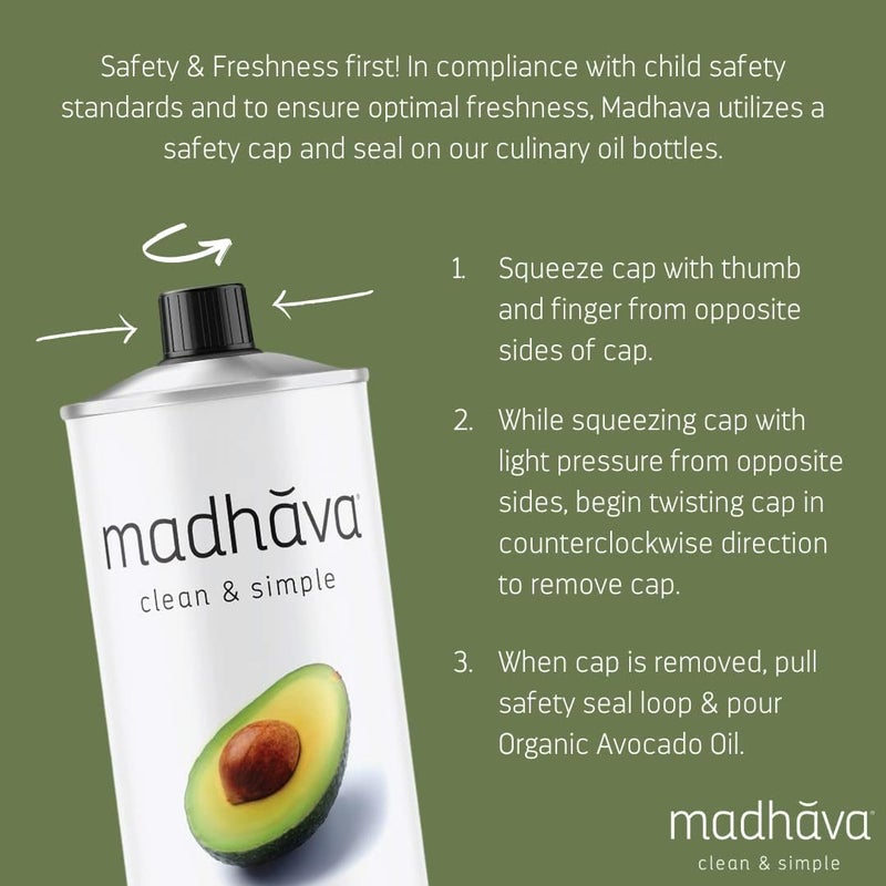 Madhava Organic Avocado Oil, 100% Pure, Non-GMO, Single Source, 1L Tin (33.8 Fl Oz) - Image 5