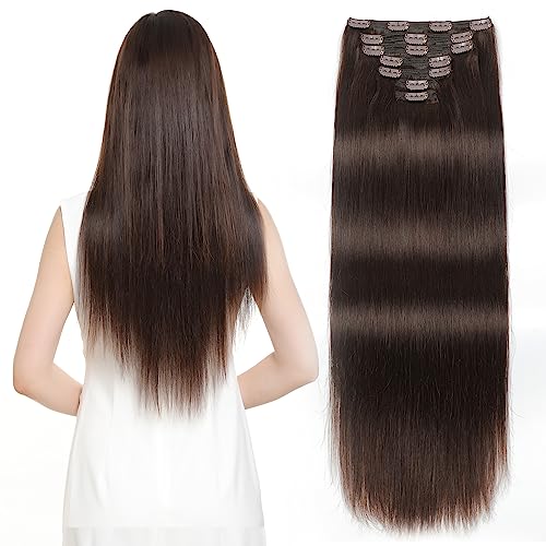 Sisily Clip in Hair Extensions Real Human Hair 22 inch 170g Dark Brown 100 Brazilian Remy Human Hair Clip in Extensions Soft Straight 7pcs Per Set with 16 Clips Double Weft - Image 1