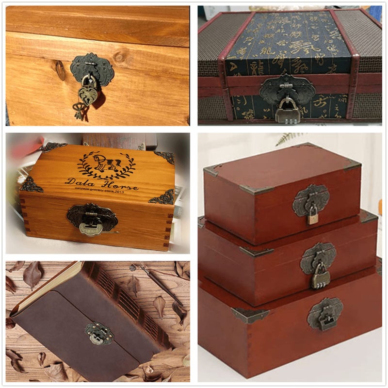 dophee Vintage Style Embossing Decorative Locking Hasp Latch Clasp with Screws for Jewelry Box Wooden Case Treasure Chest Wedding Card Box, 3.78"x2.44" - Image 5