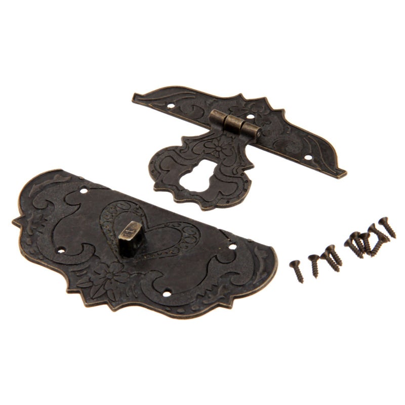 dophee Vintage Style Embossing Decorative Locking Hasp Latch Clasp with Screws for Jewelry Box Wooden Case Treasure Chest Wedding Card Box, 3.78"x2.44" - Image 2