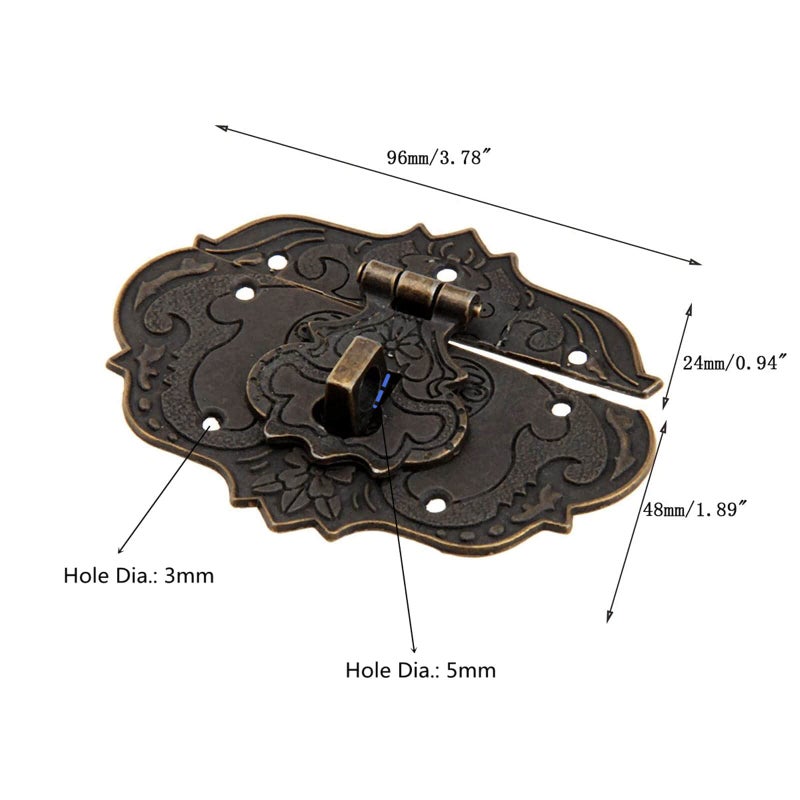 dophee Vintage Style Embossing Decorative Locking Hasp Latch Clasp with Screws for Jewelry Box Wooden Case Treasure Chest Wedding Card Box, 3.78"x2.44" - Image 3