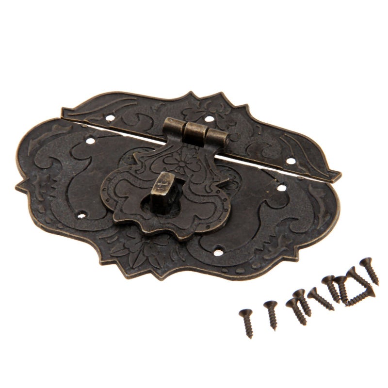 dophee Vintage Style Embossing Decorative Locking Hasp Latch Clasp with Screws for Jewelry Box Wooden Case Treasure Chest Wedding Card Box, 3.78"x2.44" - Image 1