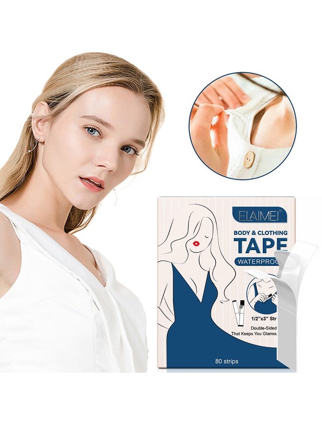 Elaimei Body and Clothing Tape Waterproof ,Double Sided Body And Clothing Tapes, Strong Transparent Clear Body Tape Fashion Tape For Clothes, Dispenser Disposable And Waterproof Tapes For Women 80 Strips  - Image 1