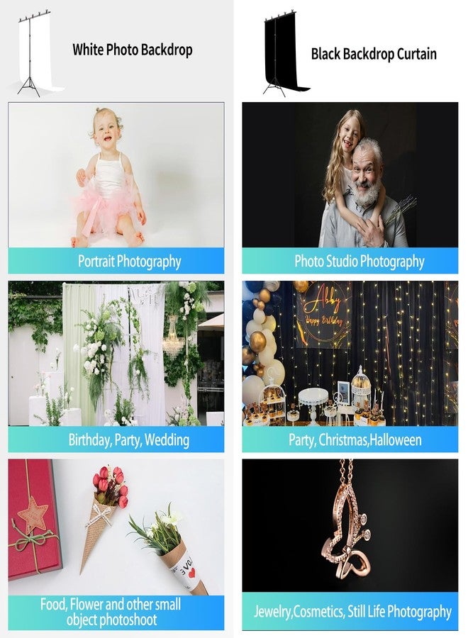 خلفية تصوير بالأبيض والأسود مع حامل، مقاس 5 × 6.5 قدم، مناسبة لجلسات التصوير الفوتوغرافي وتسجيل الفيديو في الاستوديو، ستارة خلفية تصوير بالأبيض والأسود مع حامل على شكل حرف T و5 مشابك زنبركية لجلسات التصوير الفوتوغرافي، صور شخصية للحفلات - Image 2