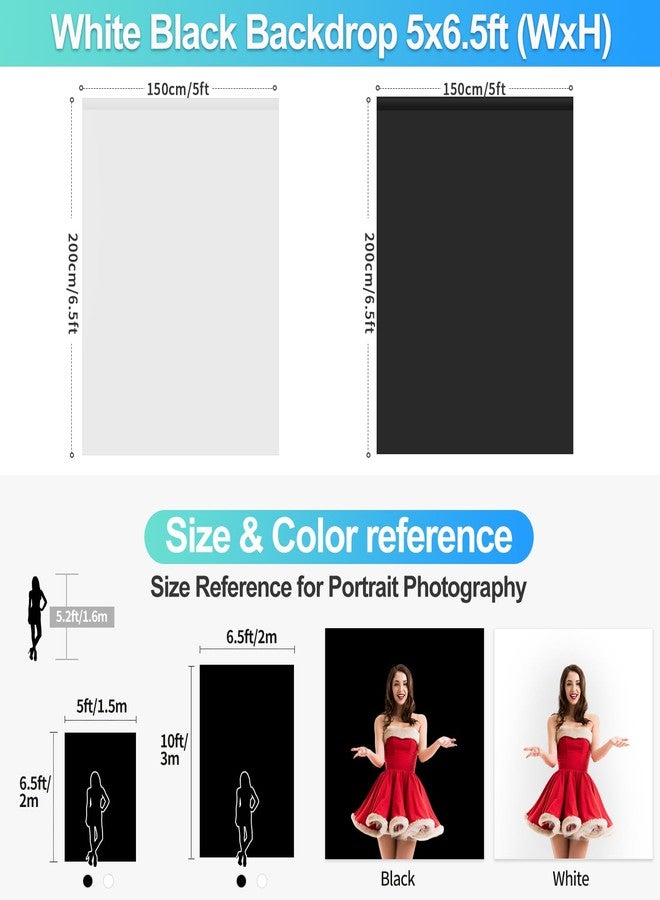 خلفية تصوير بالأبيض والأسود مع حامل، مقاس 5 × 6.5 قدم، مناسبة لجلسات التصوير الفوتوغرافي وتسجيل الفيديو في الاستوديو، ستارة خلفية تصوير بالأبيض والأسود مع حامل على شكل حرف T و5 مشابك زنبركية لجلسات التصوير الفوتوغرافي، صور شخصية للحفلات - Image 5
