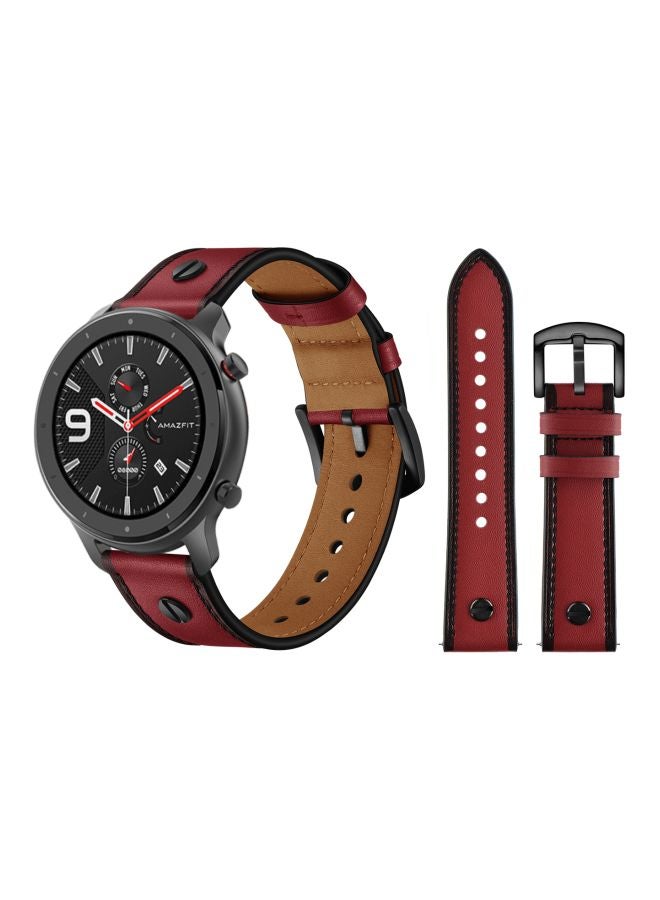 Perfii One Rivet Replacement Band For Amazfit GTR Smartwatch 47 mm Wine Red - Image 2