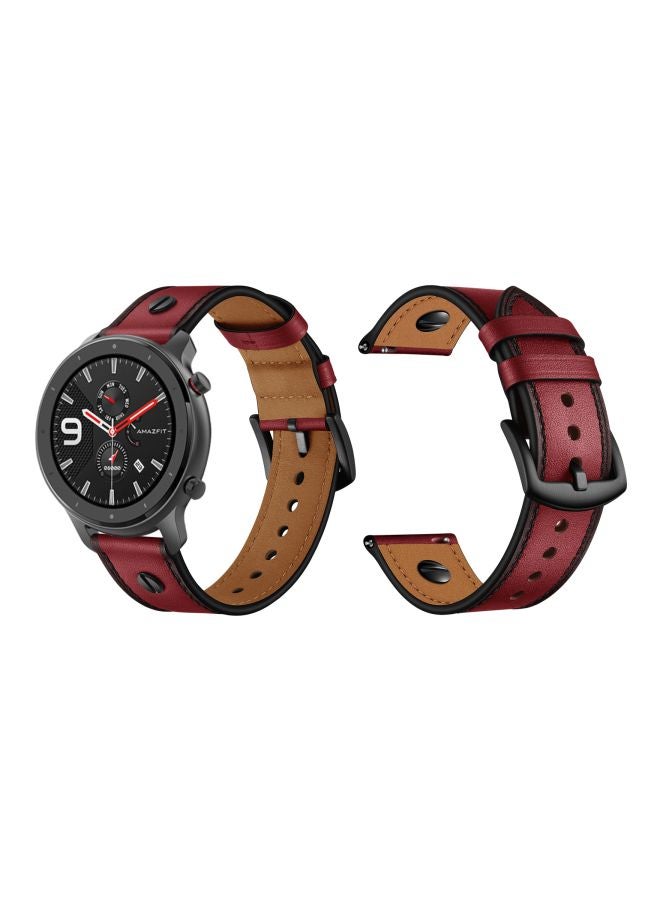 Perfii One Rivet Replacement Band For Amazfit GTR Smartwatch 47 mm Wine Red - Image 3