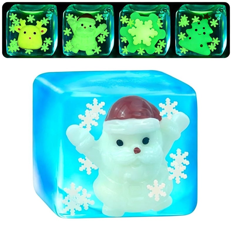 Christmas Glow Squishy Stress Relief Ball Block Slow Rebound Malt Sugar Ice Cube Toy - Image 2