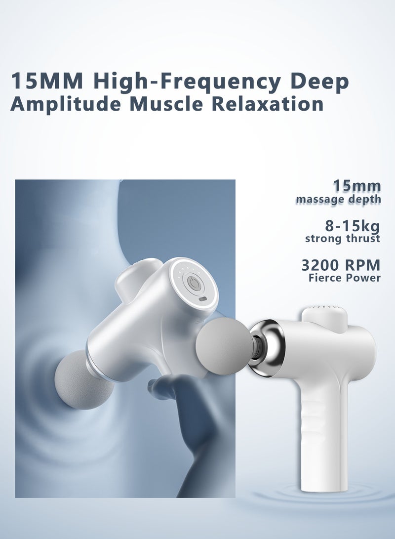 Mini Massage Gun, Portable 6 Speeds Muscle Massager Deep Tissue with 4 Massage Heads, Super Quiet Type-C Charging Percussion Massage Gun for Muscle Pain Stiffness Relief