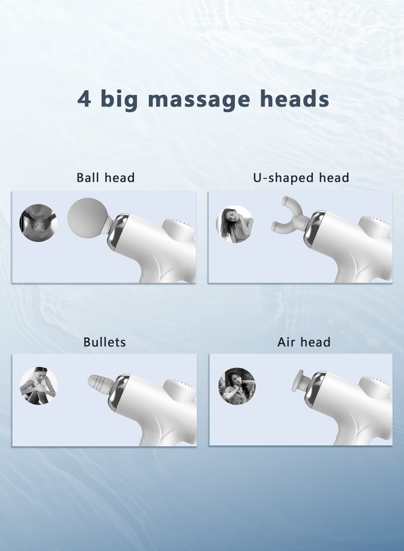 Mini Massage Gun, Portable 6 Speeds Muscle Massager Deep Tissue with 4 Massage Heads, Super Quiet Type-C Charging Percussion Massage Gun for Muscle Pain Stiffness Relief