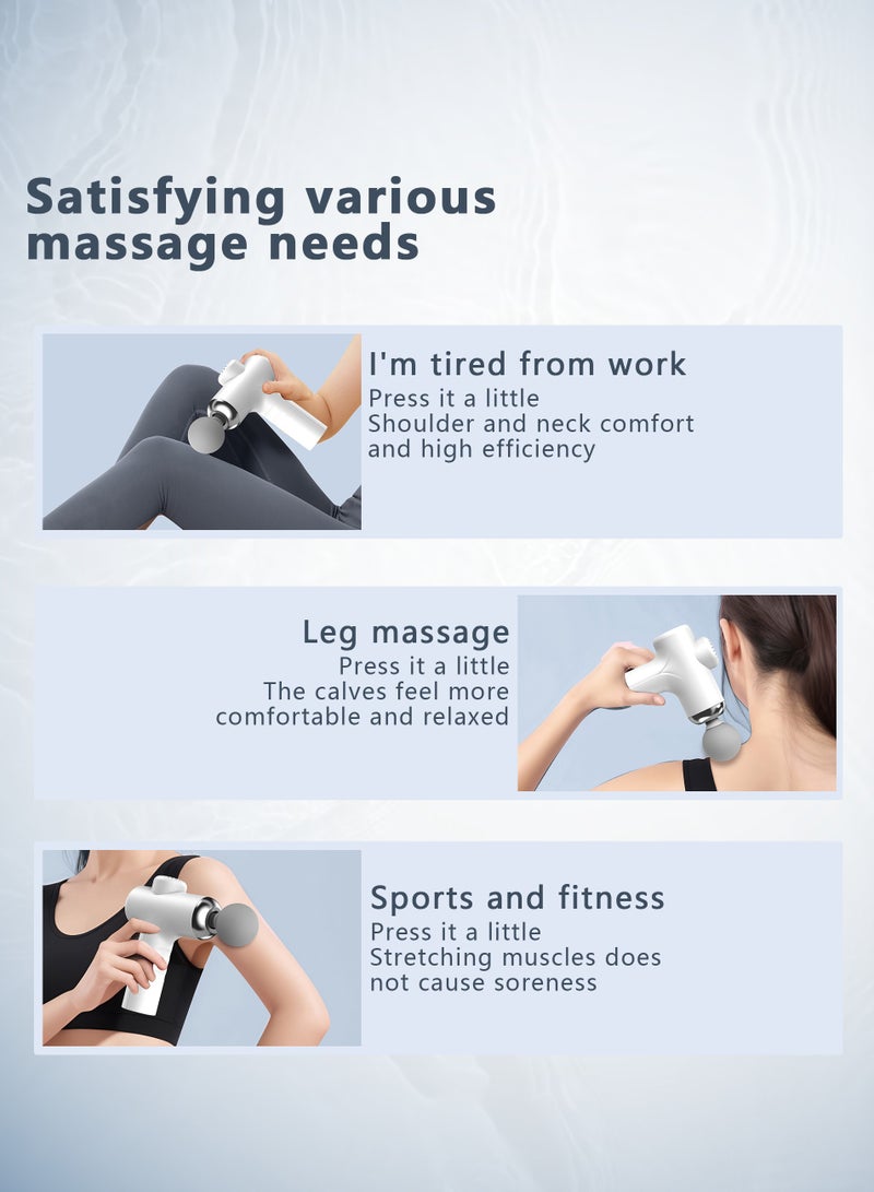 Mini Massage Gun, Portable 6 Speeds Muscle Massager Deep Tissue with 4 Massage Heads, Super Quiet Type-C Charging Percussion Massage Gun for Muscle Pain Stiffness Relief