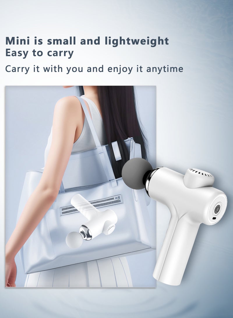 Mini Massage Gun, Portable 6 Speeds Muscle Massager Deep Tissue with 4 Massage Heads, Super Quiet Type-C Charging Percussion Massage Gun for Muscle Pain Stiffness Relief