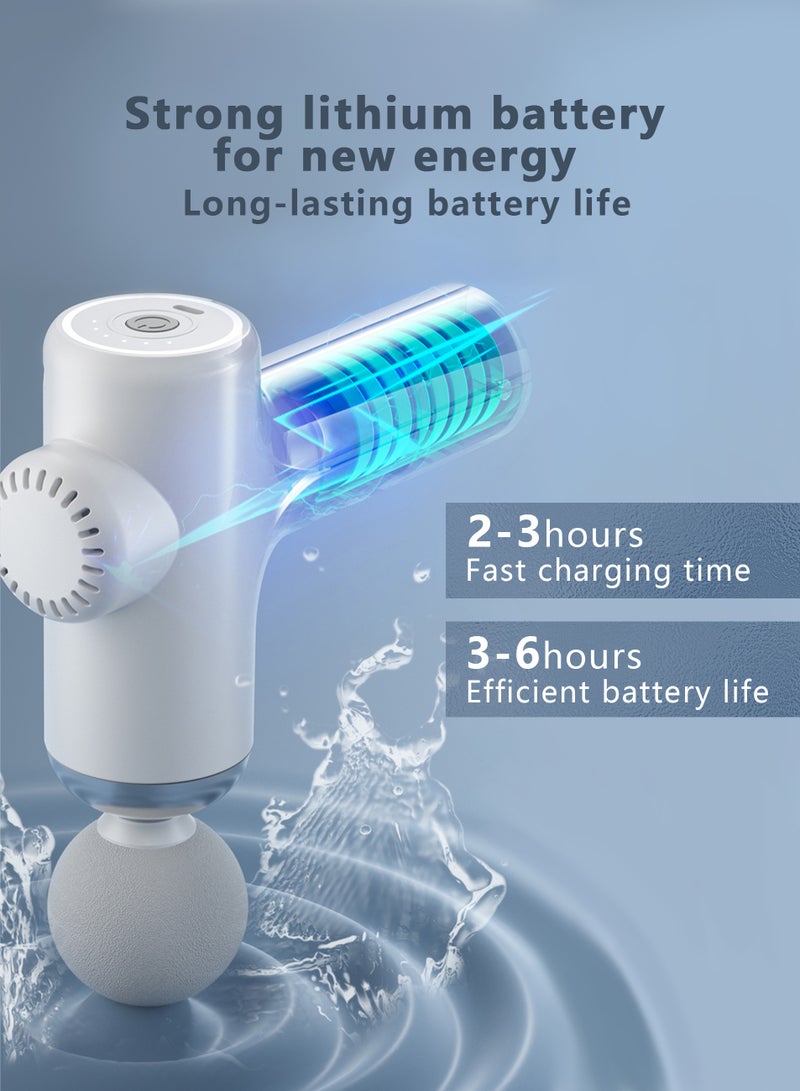 Mini Massage Gun, Portable 6 Speeds Muscle Massager Deep Tissue with 4 Massage Heads, Super Quiet Type-C Charging Percussion Massage Gun for Muscle Pain Stiffness Relief