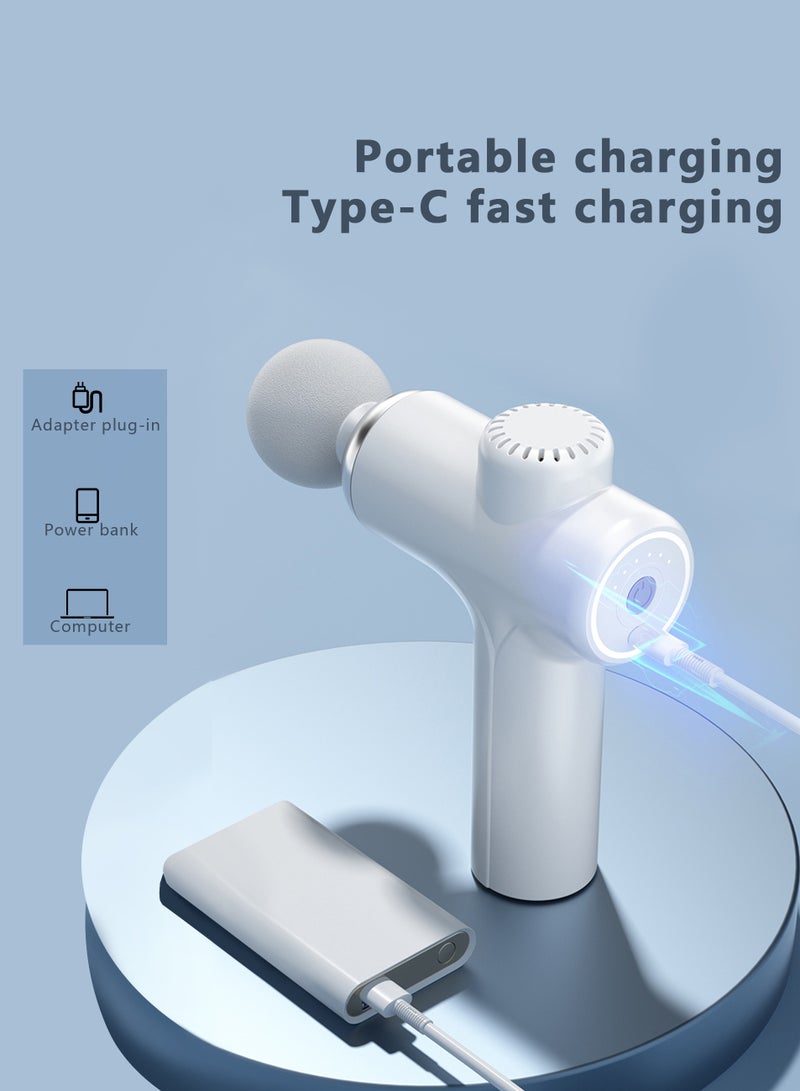 Mini Massage Gun, Portable 6 Speeds Muscle Massager Deep Tissue with 4 Massage Heads, Super Quiet Type-C Charging Percussion Massage Gun for Muscle Pain Stiffness Relief