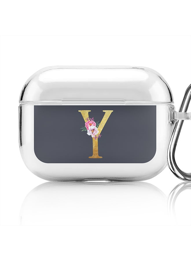 Stylizedd - Classic Clear printed Case for Apple Airpods Pro Soft TPU Gel Thin Transparent Flexible Cover - Custom Monogram Initial Letter Floral Pattern Alphabet - Y (Grey ) - Image 1