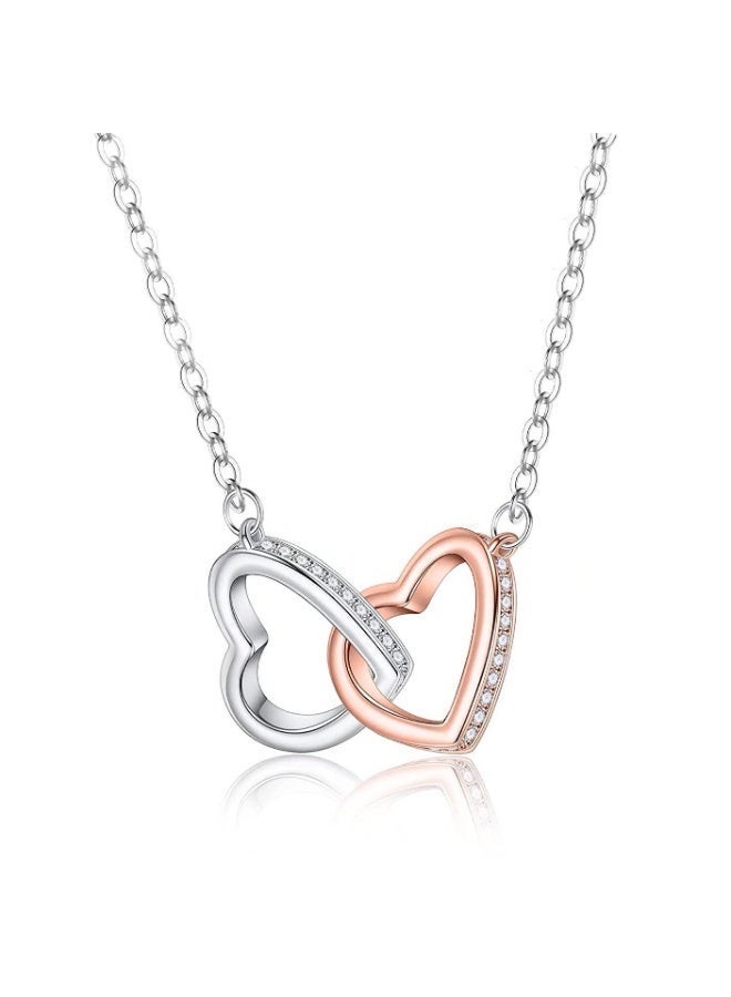 S925 Sterling Silver Double Heart Necklace with Preserved Flower Gift Box，The perfect gift for your lady, wife, or mom on wedding anniversaries, Mother's Day, and birthdays. - Image 2