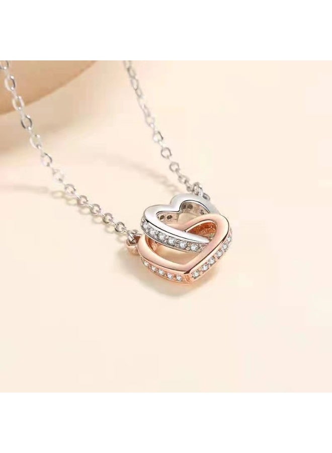 S925 Sterling Silver Double Heart Necklace with Preserved Flower Gift Box，The perfect gift for your lady, wife, or mom on wedding anniversaries, Mother's Day, and birthdays. - Image 4