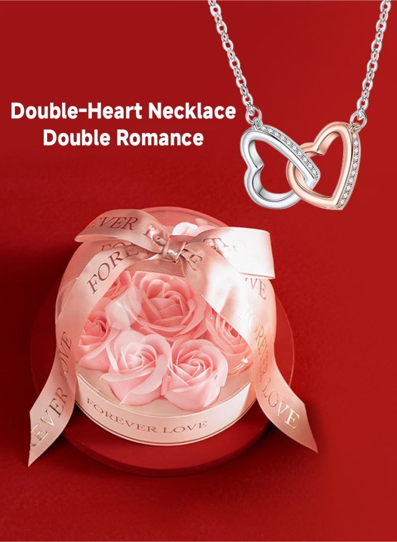 قلادة من الفضة الإسترلينية S925 على شكل قلب مزدوج مع صندوق هدايا مزين بزهور محفوظة، الهدية المثالية لزوجتك أو والدتك في ذكرى الزواج أو عيد الأم أو أعياد الميلاد. - Image 4