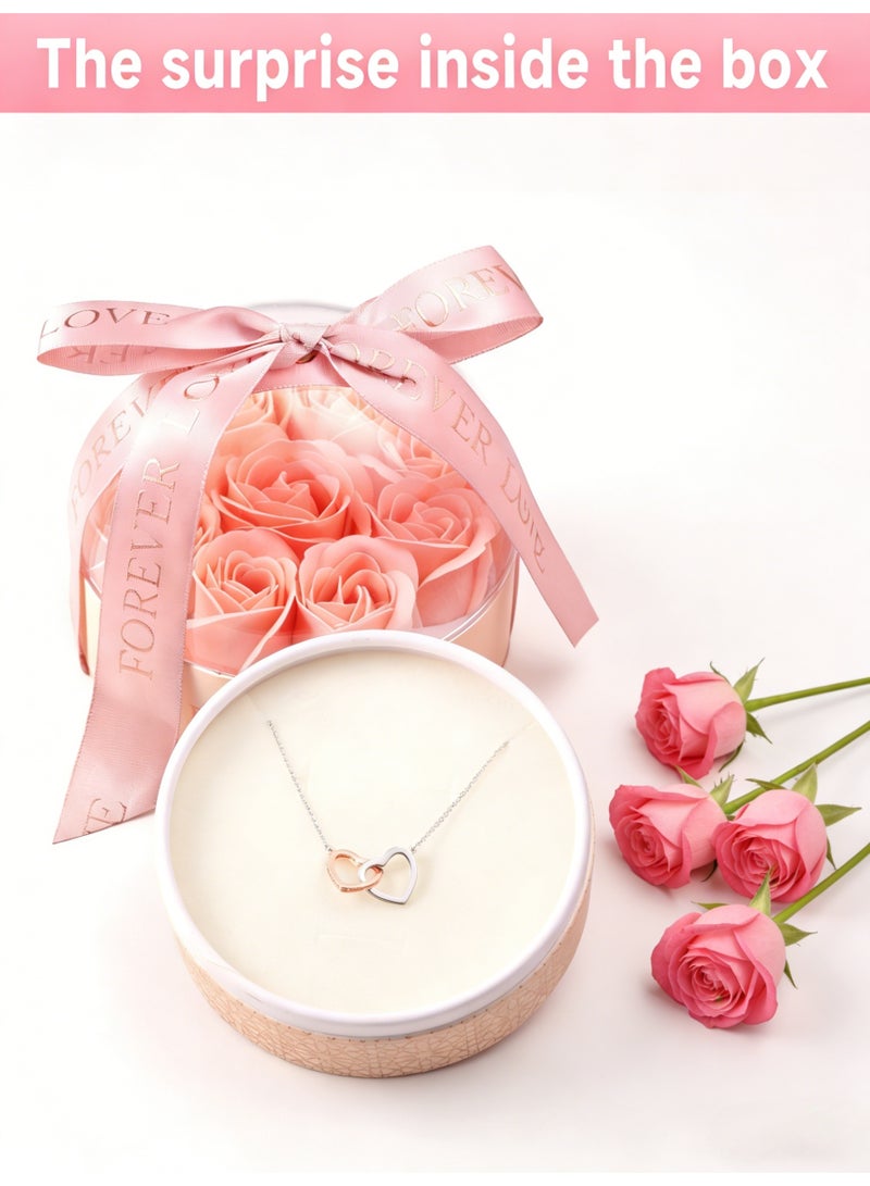 S925 Sterling Silver Double Heart Necklace with Preserved Flower Gift Box，The perfect gift for your lady, wife, or mom on wedding anniversaries, Mother's Day, and birthdays. - Image 2