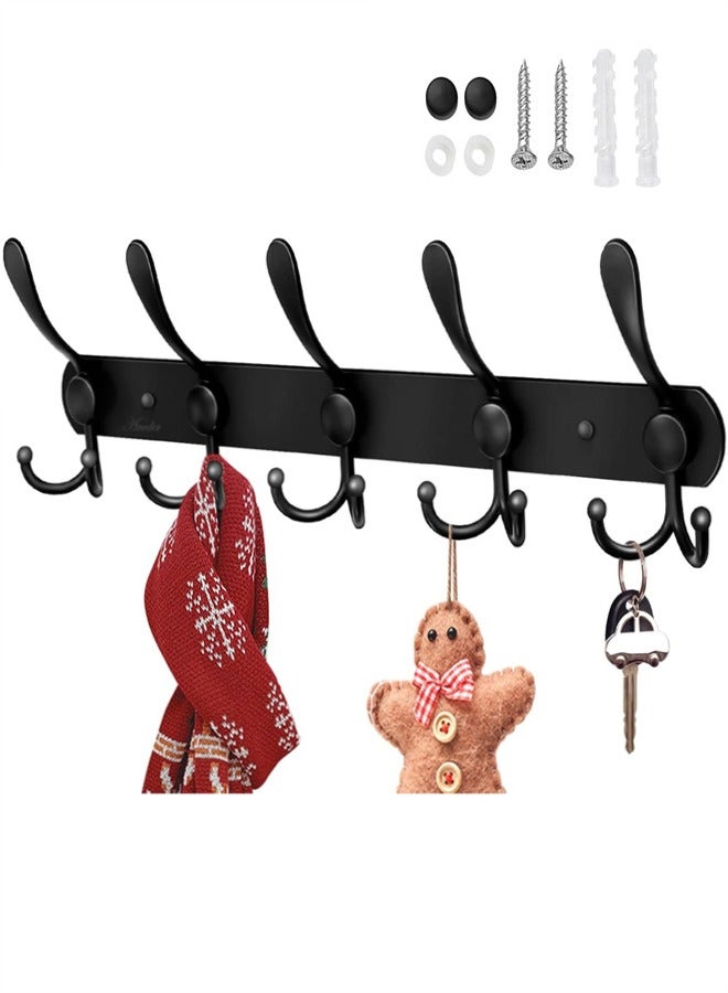 Loquat Coat Rack Wall Mount, Stainless Steel Coat Rack Heavy Duty Coat Hooks Wall Mounted - Coat Hange with 5 Tri Hooksr for Hat Towel Robes Jacket Clothes for Bathroom Entryway  - Image 1