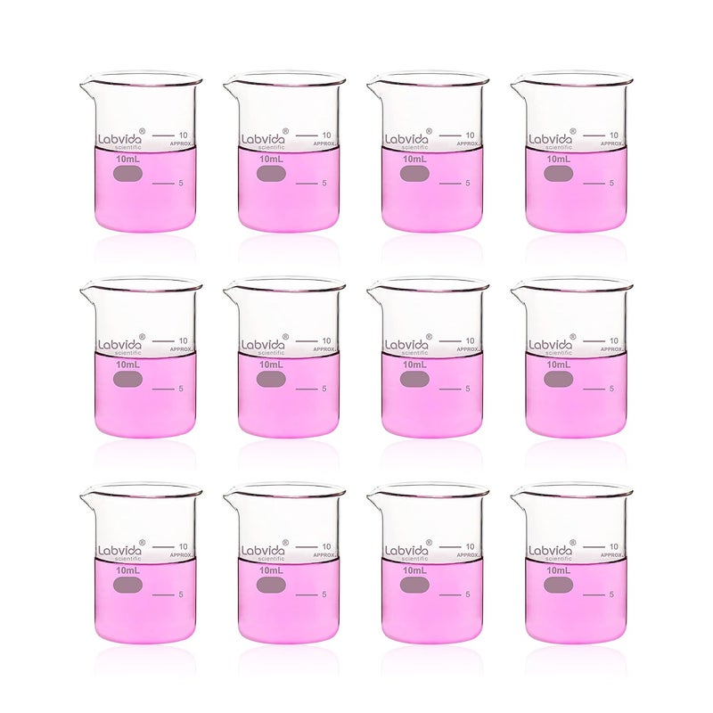 Labvida Upgrated 10ml Beaker Set, 12pcs of Beaker Shot Glasses, Low Form Glass Beakers Set, 3.3 Boro with Printed Graduation, LVA036 - Image 1