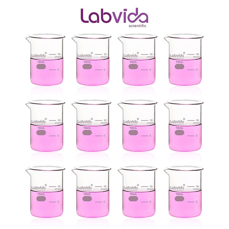 Labvida Upgrated 10ml Beaker Set, 12pcs of Beaker Shot Glasses, Low Form Glass Beakers Set, 3.3 Boro with Printed Graduation, LVA036 - Image 2