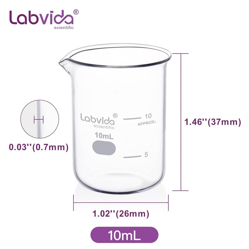 Labvida Upgrated 10ml Beaker Set, 12pcs of Beaker Shot Glasses, Low Form Glass Beakers Set, 3.3 Boro with Printed Graduation, LVA036 - Image 4