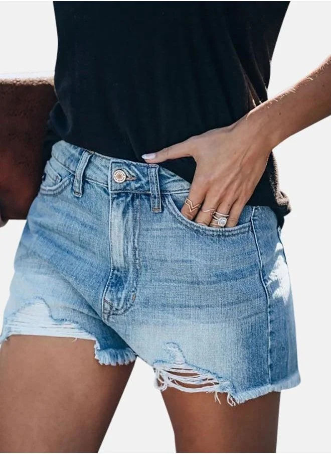 يونيكي Blue Solid Denim Shorts