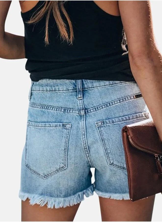يونيكي Blue Solid Denim Shorts