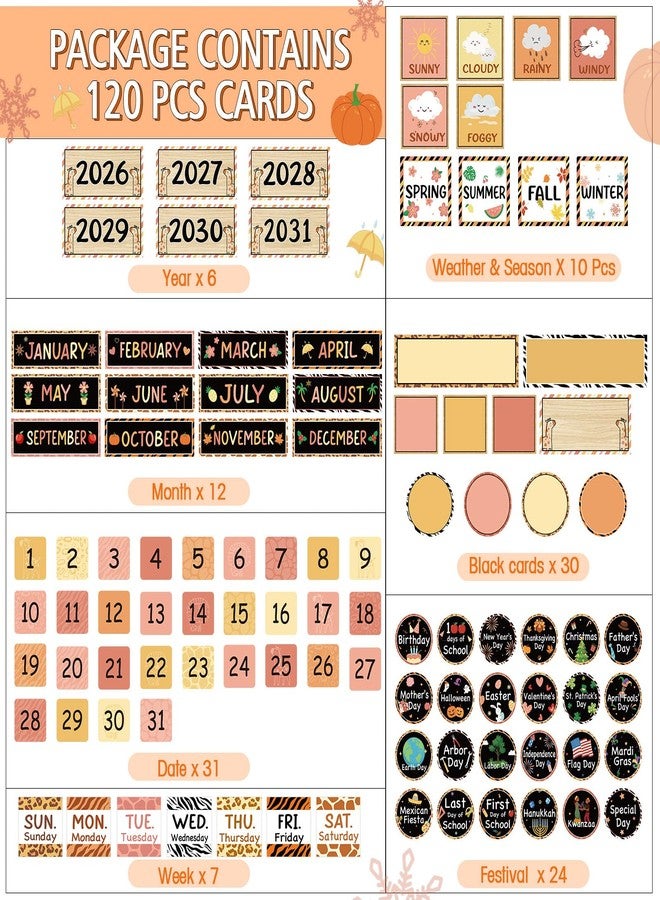 Sinload Classroom Calendar Pocket Chart Set Calendar Bulletin Board Set Seasons Festival Weather Pocket Chart for Classroom Decoration Back to School Supplies(Boho Safari) - Image 2