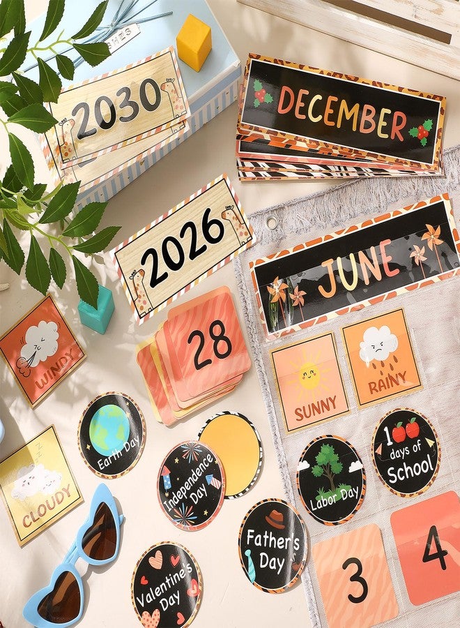 Sinload Classroom Calendar Pocket Chart Set Calendar Bulletin Board Set Seasons Festival Weather Pocket Chart for Classroom Decoration Back to School Supplies(Boho Safari) - Image 5