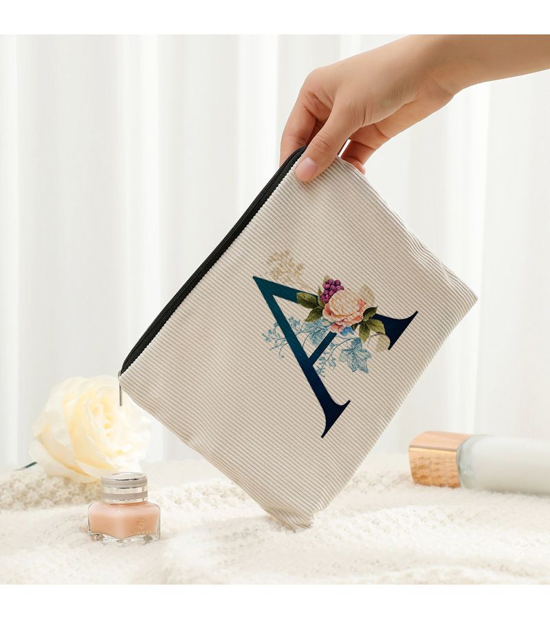 حقيبة مكياج بتصميم خاص مزين بـ 26 حرفًا، حقيبة تخزين مستلزمات السفر بسحاب، حقيبة أدوات تجميل خفيفة الوزن، حقيبة أدوات النظافة الشخصية، هدية للرجال والنساء ستايل F - Image 5