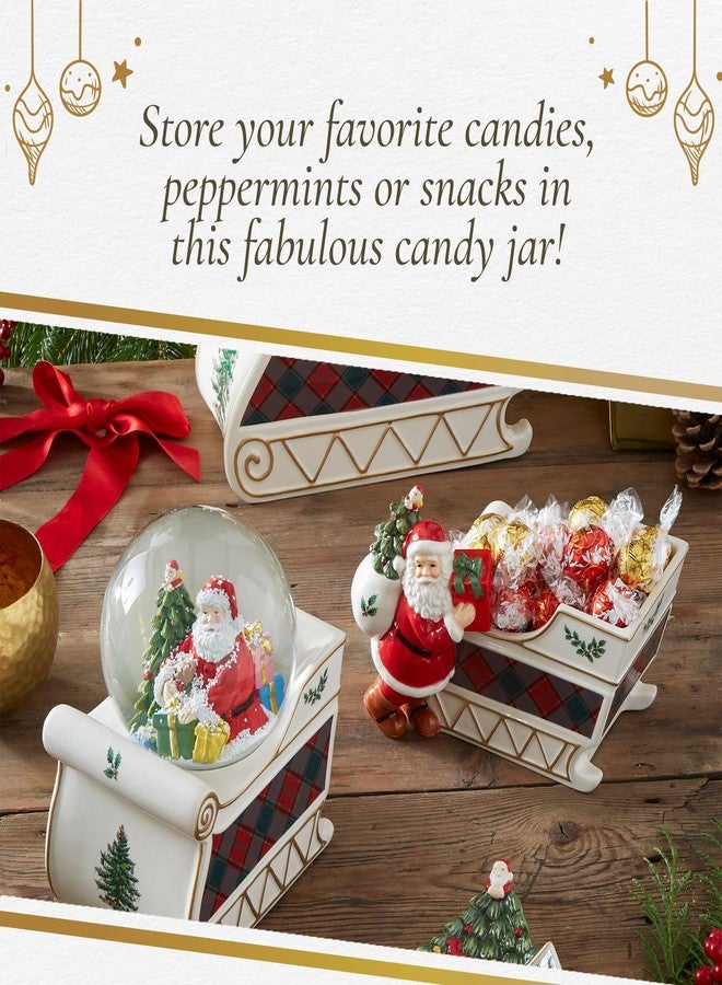 Spode Christmas Tree Santa Sleigh Candy Jar - 8-Inch Christmas Candy Storage Container - Fine Dolomite Figural Santa Sleigh Snack Jar for Holiday Decor, Dessert Tables, Gift Displays - Image 5