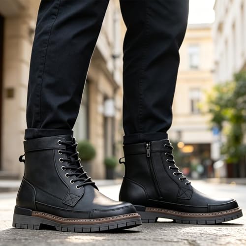 Jousen Mens Boots Casual Motorcycle Boot for Men Chukka Zipper Combat Dress Botas Para Hombre Fashion (AMY8117 black 09.5) - Image 3