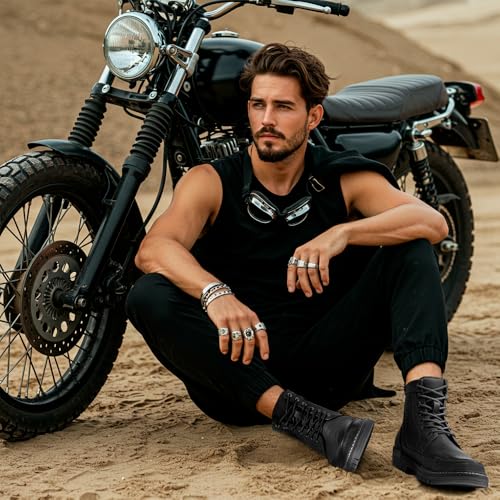 Jousen Mens Boots Casual Motorcycle Boot for Men Chukka Zipper Combat Dress Botas Para Hombre Fashion (AMY8117 black 09.5) - Image 2