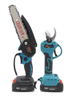 Efficient 2 in1 Cordless Tool Set Electric Chainsaw and Pruning Shears with Twin Batteries for Woodwork Garden Fruit and Flower Pruning