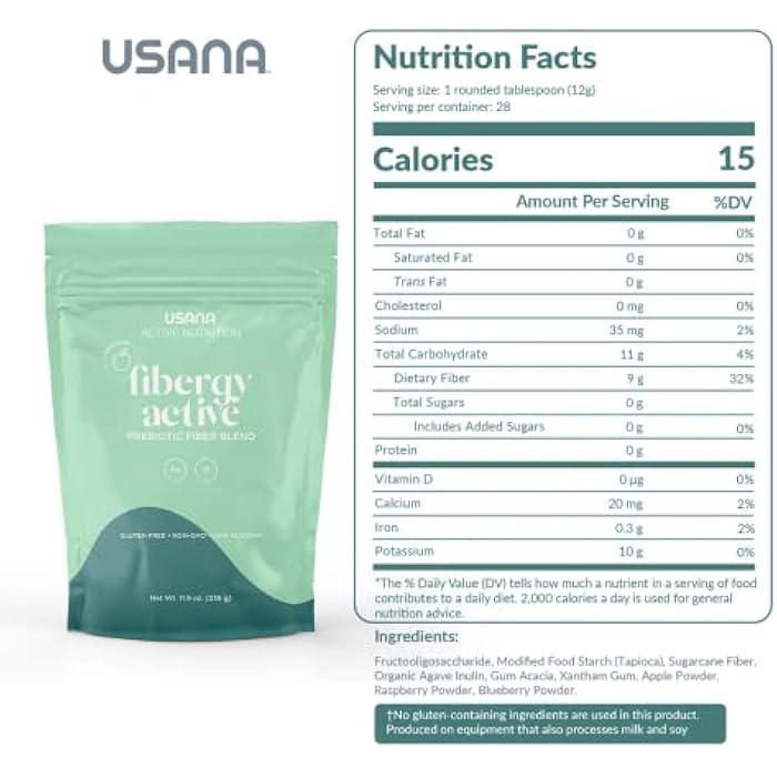 USANA Fibergy Active with Prebiotic Fiber for Gut Health – Non-GMO – Gluten Free – Low Glycemic – 336 Grams - 28 Servings - Image 2