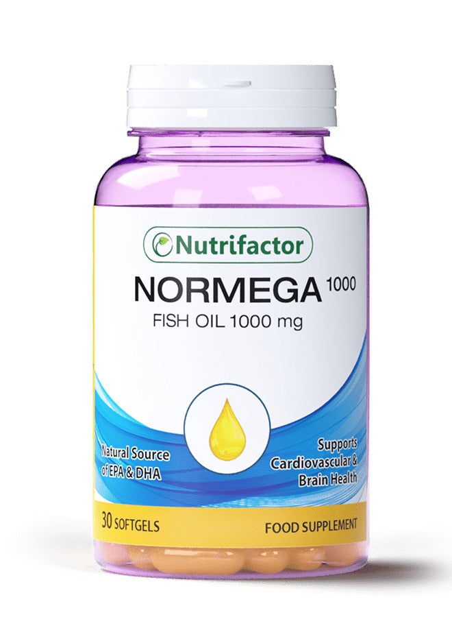 نيوتريفاكتور Normega 1000 - كبسولات هلامية من زيت السمك تحتوي على أوميغا 3 DHA وEPA لصحة القلب والرؤية والمفاصل - Image 1
