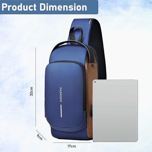DAHSHA Sling Bag for Men Stylish Crossbody Backpack for Men & Women, Anti-Theft Chest Bag with USB Charging Port, Messenger Bags, Casual Shoulder Bag (Blue Brown - 17 x 9 x 32 Cm) - Image 3