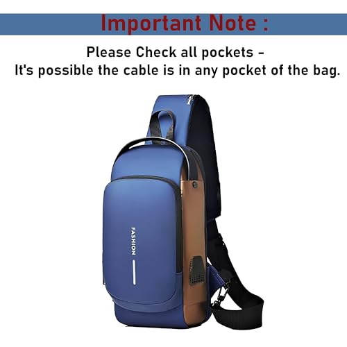 DAHSHA Sling Bag for Men Stylish Crossbody Backpack for Men & Women, Anti-Theft Chest Bag with USB Charging Port, Messenger Bags, Casual Shoulder Bag (Blue Brown - 17 x 9 x 32 Cm) - Image 4