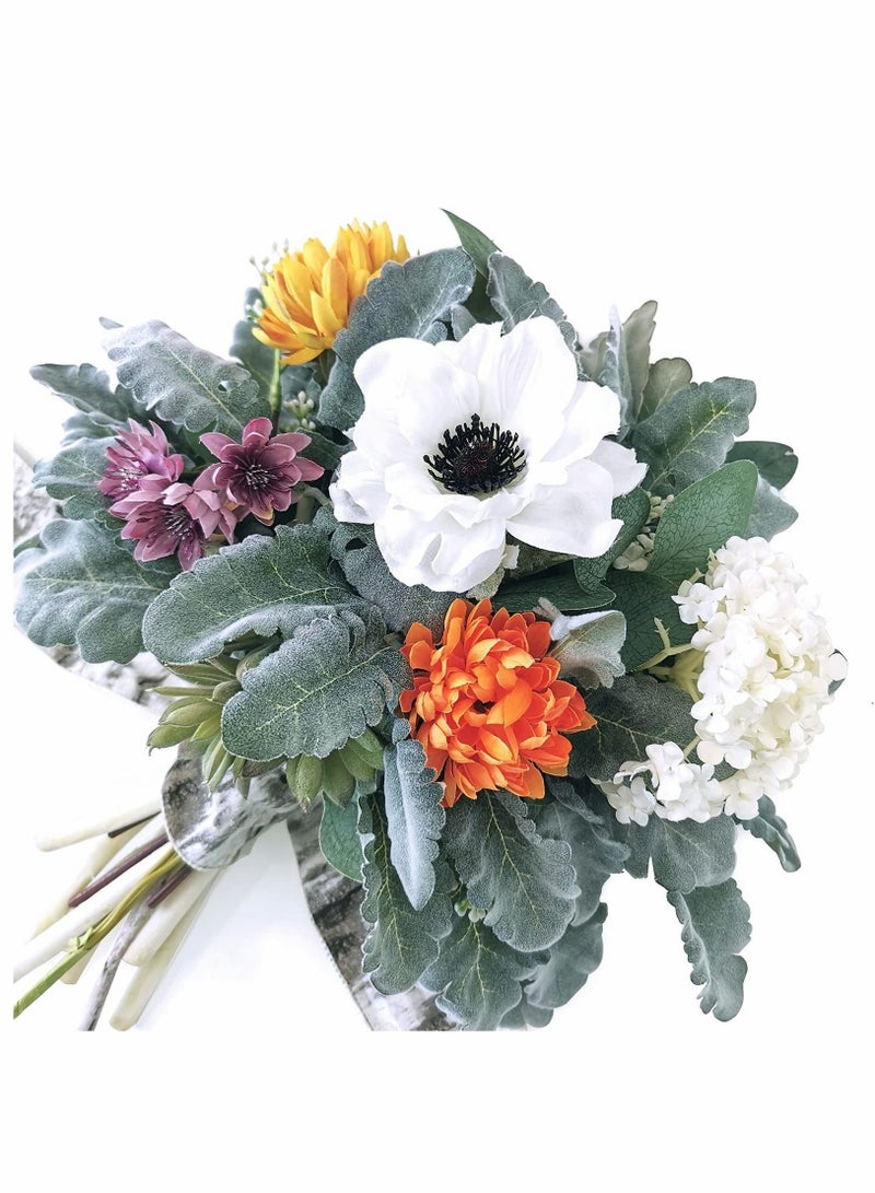 كابتن تيك Artificial Flocked Lambs Ear Leaves, 8Pcs Stems Flocked Oak Leaves, Sprays Flocked Branches Green Twigs for Home Wedding DIY Floral Arrangement Vase Bouquet Wreath - Image 2