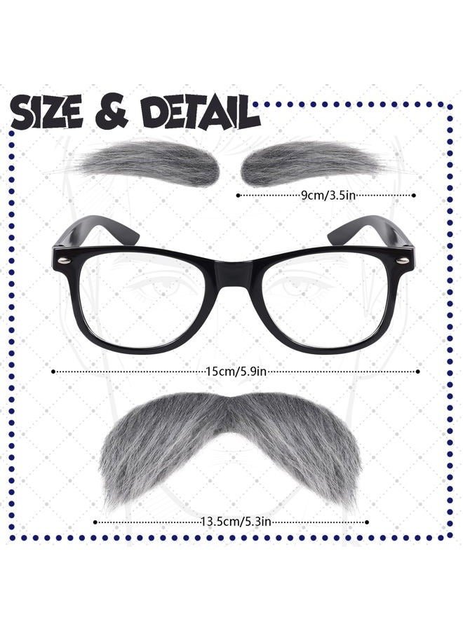 Fabllewavi 8PCS Old Man Grandpa Costume - Hat Suspenders Bow Tie Fake Eyebrows Whiskers Glasses Cane Badge Tattoo for Cosplay, Bk Plaids, Standard - Image 4
