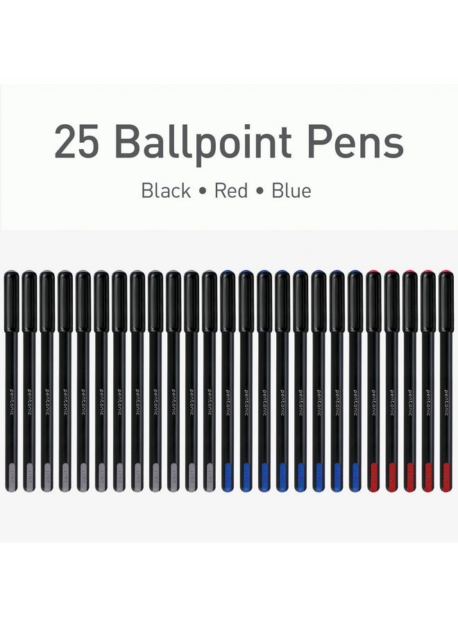 Pentonic Ballpoint Pens, 25 Count, Black, Red & Blue Colored Ink, 0.7 Mm Fine Point, Smooth Writing For Journaling & Note Taking (Pen12126)  - Image 3