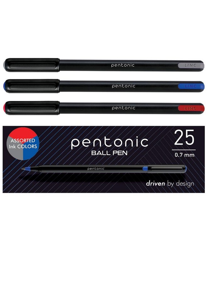 Pentonic Ballpoint Pens, 25 Count, Black, Red & Blue Colored Ink, 0.7 Mm Fine Point, Smooth Writing For Journaling & Note Taking (Pen12126)  - Image 1