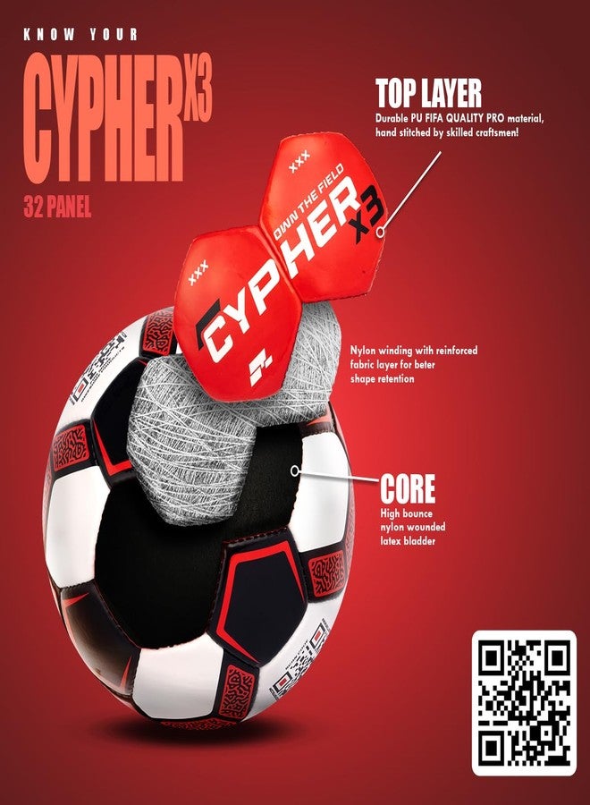 كرة قدم WILLAGE® | كرة قدم | كرة مباراة | مقاس 5 | مصنوعة من مواد بجودة FIFA | كرة قدم | Cypher x3 - Image 5