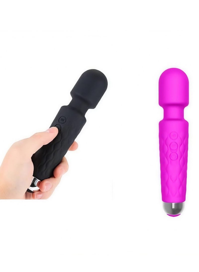 أيشون بيوتي جهاز تدليك كهربائي للجسم قابل لإعادة الشحن مكون من قطعتين باللونين الأسود والوردي، جهاز تدليك للجسم من السيليكون مصنوع من مادة آمنة ومقاومة للماء - Image 1