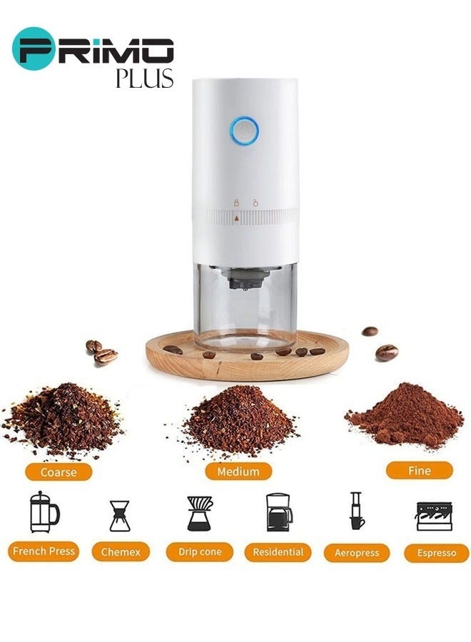 بريمو بلس مطحنة قهوة كهربائية محمولة قابلة للشحن أبيض USB C ـ مطحنة حبوب القهوة مناسبة للاسبرسو والقهوة المقطرة ـ مطحنة قهوة كهربائية محمولة مطحنة مخروطية أوتوماتيكية تعمل بشحن USB ـ أبيض - Image 2