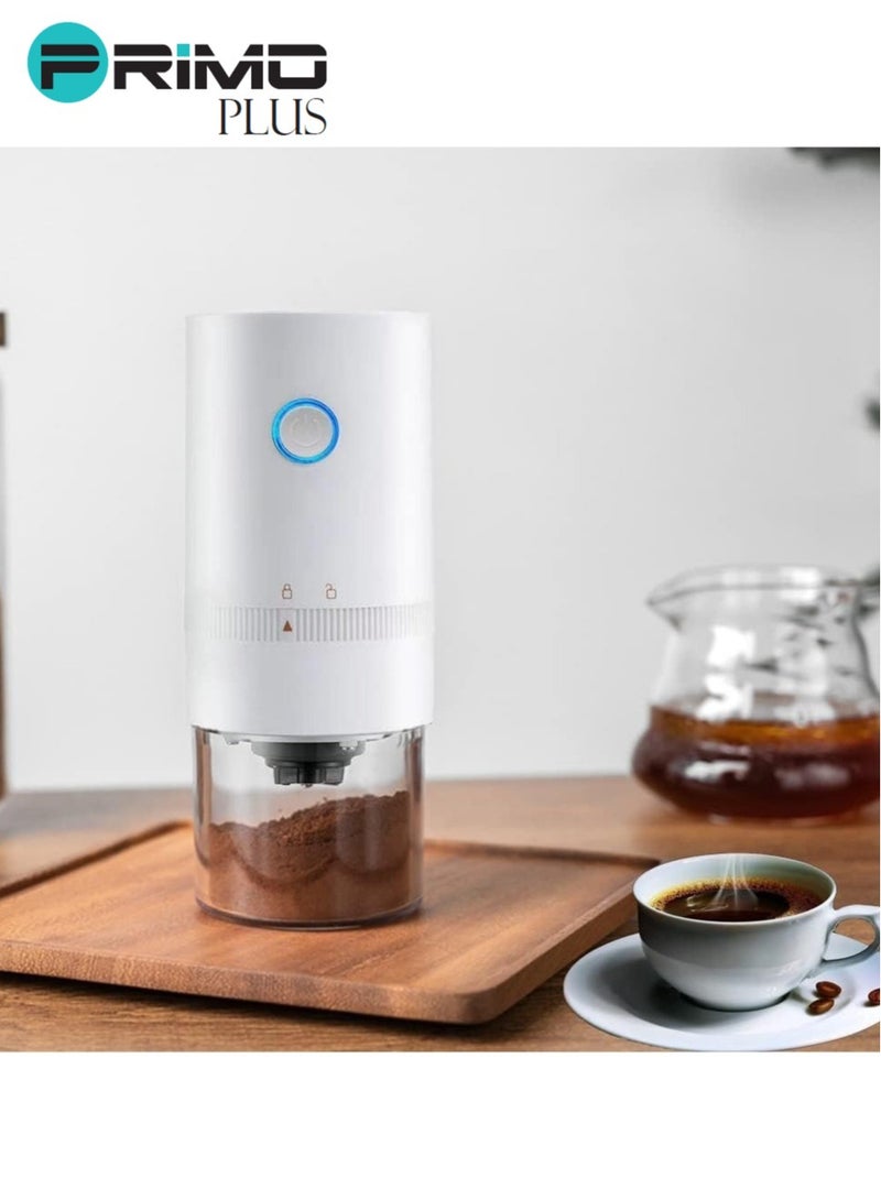 بريمو بلس مطحنة قهوة كهربائية محمولة قابلة للشحن أبيض USB C ـ مطحنة حبوب القهوة مناسبة للاسبرسو والقهوة المقطرة ـ مطحنة قهوة كهربائية محمولة مطحنة مخروطية أوتوماتيكية تعمل بشحن USB ـ أبيض - Image 3