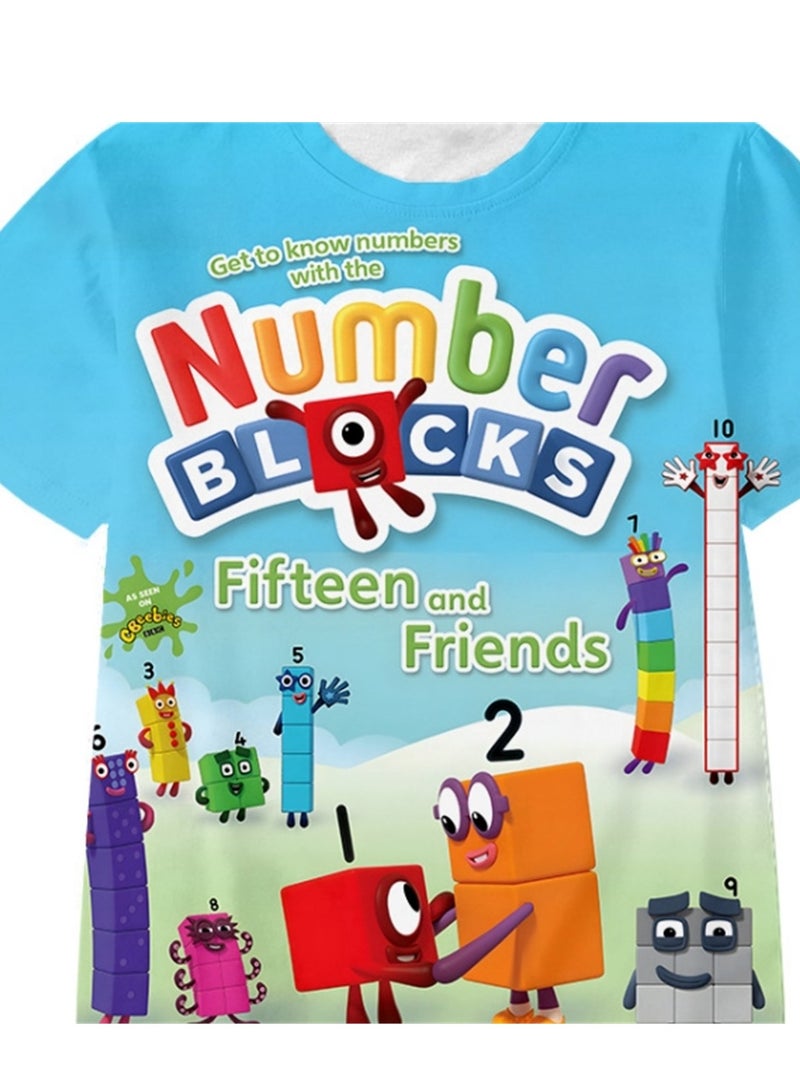 Creative cartoon number blocks for adults and children 3D digital printing personalized breathable children's T-shirt - Image 3
