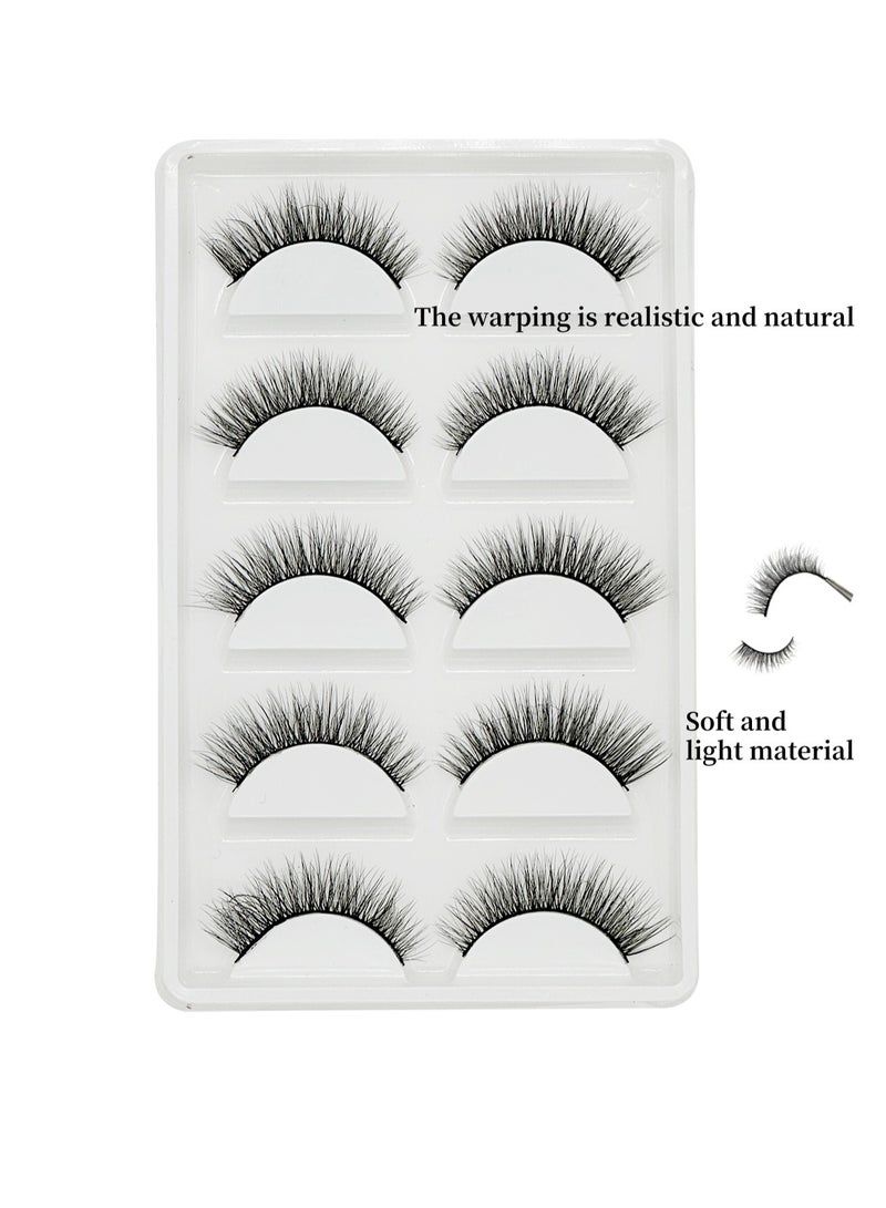Soft & Comfortable False Eyelashes Soft & Comfortable False Eyelashes Long Lasting False Eyelashes Reusable Makeup False Eyelashes 5 Pairs (Black) - Image 5